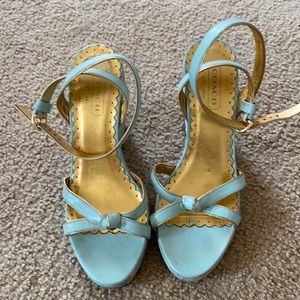 COACH Mint Green Wedge Sandals w/ Gold Accents
